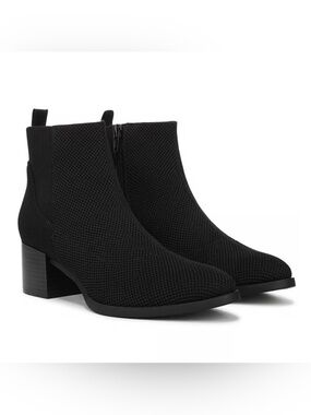 Life stride Black Knit Ankle Booties with Low Block Heel